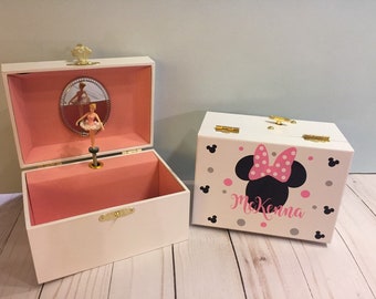 Personalized Musical Jewelry Box, Jewelry Box for Girls, Custom Ballerina Jewelry Box, Personalized Jewelry Box Minnie,Flower Girl Gift