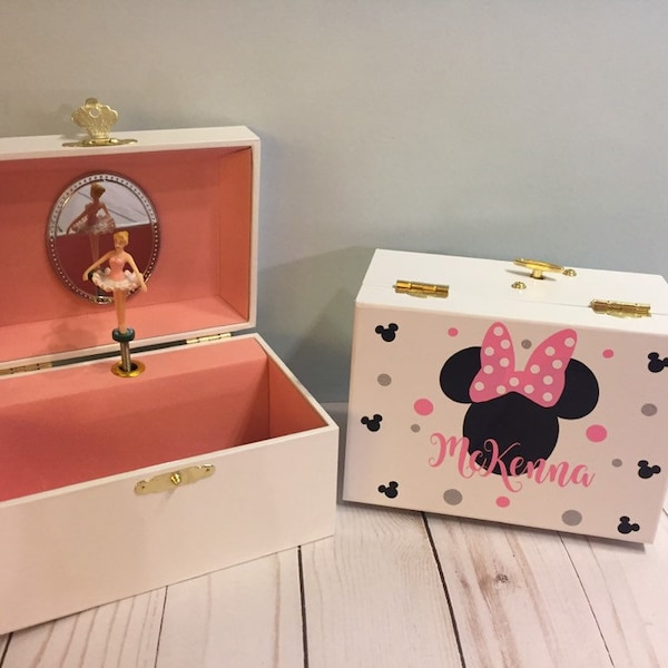 Personalized Musical Jewelry Box, Jewelry Box for Girls, Custom Ballerina Jewelry Box, Personalized Jewelry Box Minnie,Flower Girl Gift
