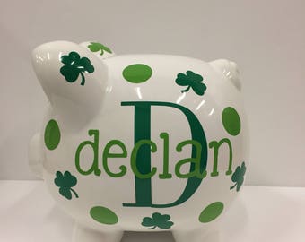 Personalized Piggy Bank-Shamrock Piggy Bank-piggy bank- Irish Piggy Bank- Children's Piggy Bank- personalized gift
