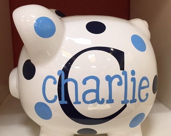 Personalized 9”Large Piggy Bank-Piggy bank for boys-Piggy bank for girls-piggy banks for boys-Charlie font