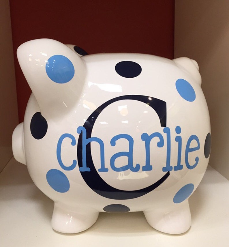 Personalized 9Large Piggy Bank-Piggy bank for boys-Piggy bank for girls-piggy banks for boys-Charlie font image 1