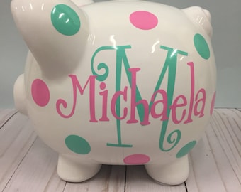 Personalized Piggy Bank-Piggy Bank-piggy bank for girls-Monogrammed Piggy Bank- girls Piggy Bank-personalized baby gift-Charlotte font