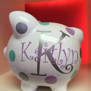 Personalized Piggy Bank-Piggy Bank-Piggy Bank for girls-Custom Piggy Bank Monogramed Piggy Bank-Gift Girls piggy bank-Kaitlyn font image 1