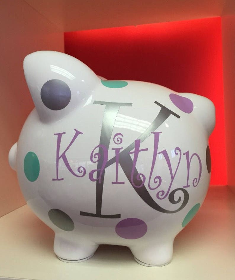 Personalized Piggy Bank-Piggy Bank-Piggy Bank for girls-Custom Piggy Bank Monogramed Piggy Bank-Gift Girls piggy bank-Kaitlyn font image 1