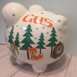 Woodland animals piggy bank-Personalized piggy bank-Piggy bank  Baby Woodland Animals-Piggy Bank- Piggy Bank for boys-piggy bank for girls
