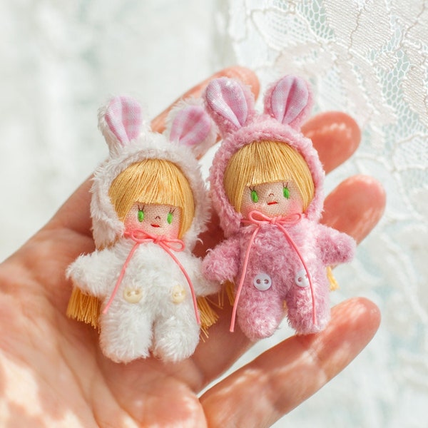 Handmade Miniature Rabbit Hat Girl Doll - Cute Collectible Toy