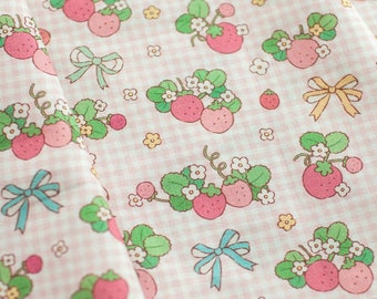 Pink Strawberry Cotton Fabric / 45cm x 110cm ( 17.5" x 43" )