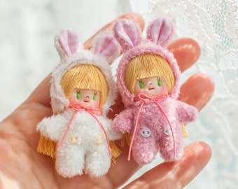 Rabbit Hat Girl Miniature Doll (Handmade)