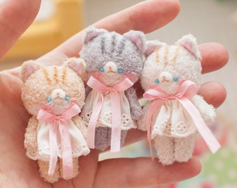 Handmade Miniature Cat in Dress Doll - Cute Collectible Toy
