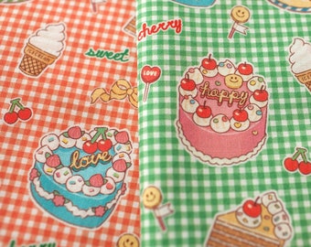 Cake Check Cotton Fabric / 45cm x 110cm ( 17.5" x 43" )