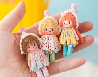 Handmade Miniature Bonnet Girl Doll - Cute Collectible Toy