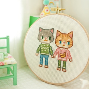 cat couple - cross stitch pattern PDF, JPG - Instant download