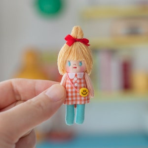 Bun Hair Girl Miniature Doll (Handmade)