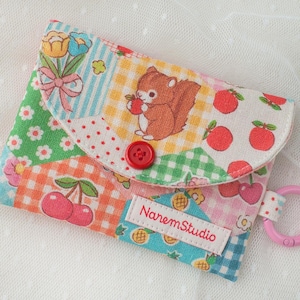 Porte-cartes en lin fait main écureuil mignon - pochette porte-clés, petite idée cadeau