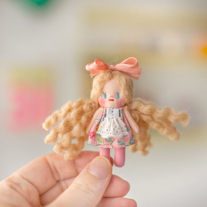 Curly Hair Girl Miniature Doll Handmade image 4