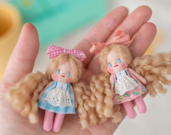 Curly Hair Girl Miniature Doll (Handmade)