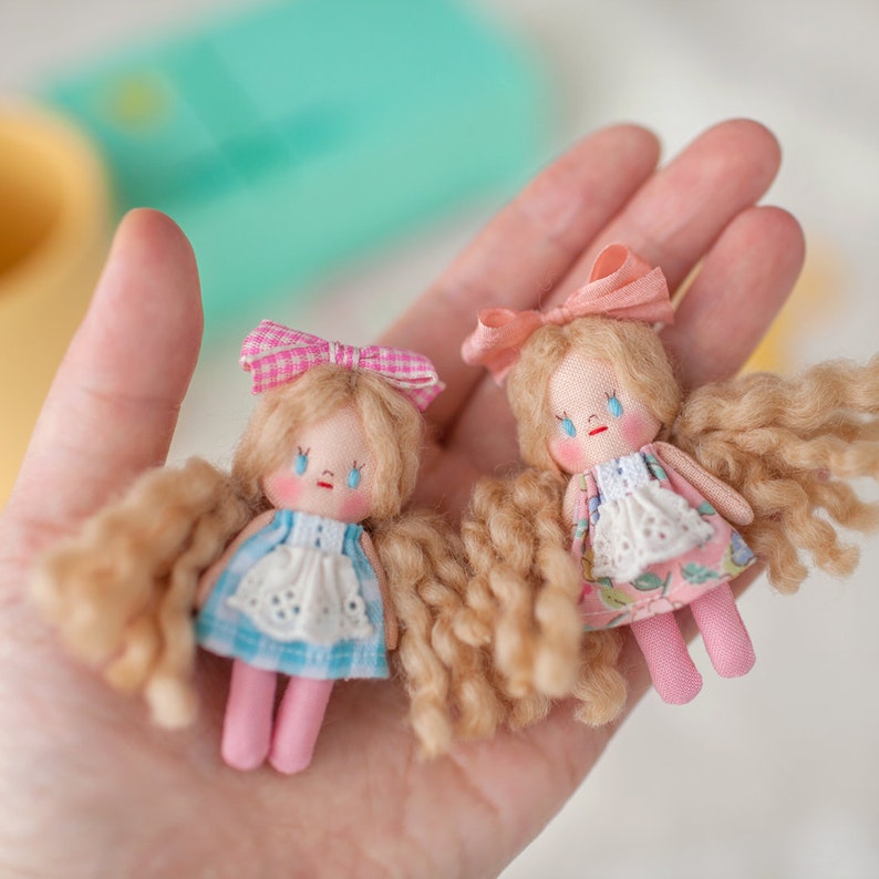 Curly Hair Girl Miniature Doll Handmade image 1
