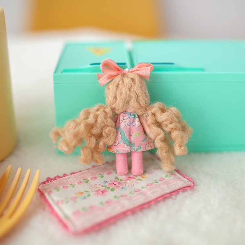 Curly Hair Girl Miniature Doll Handmade image 9