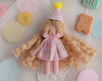 Handmade Miniature Girl Doll with Party Hat - Cute Collectible Toy