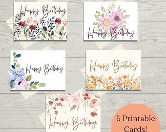 Set of 5 Printable Birthday Cards | Happy Birthday | Printable Cards | Digital Download