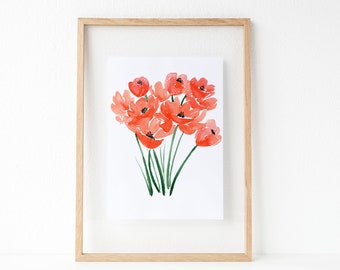 Roadside Poppies Art Print Botanical Watercolor Painting Floral Wreath ...