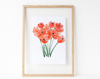 Poppy Field | Red Watercolor Bouquet | Wall Decor