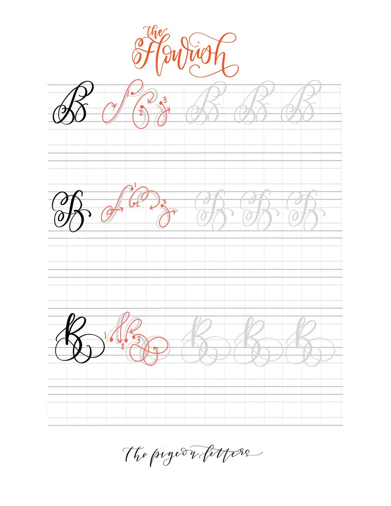 Hojas de práctica de caligrafía floreciente / 3 formas de crear letras florecientes / Caligrafía moderna / Letras con pincel imagen 5