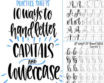 BUNDEL en bespaar! - Oefenbladen met handlettering | 10 manieren om het alfabet met de hand te schrijven | Hoofdletters | Kleine letters | Leer penseelkalligrafie