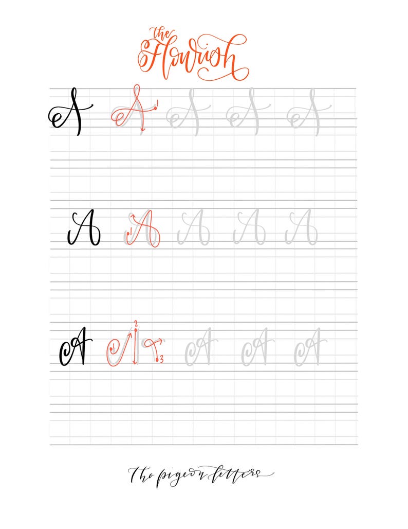 Hojas de práctica de caligrafía floreciente / 3 formas de crear letras florecientes / Caligrafía moderna / Letras con pincel imagen 4