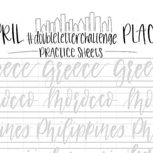 Hand Lettering Practice Sheets | DOUBLE LETTER Words - April Places | Brush Lettering Challenge | Calligraphy Practice