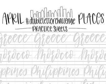 Hand Lettering Practice Sheets | DOUBLE LETTER Words - April Places | Brush Lettering Challenge | Calligraphy Practice