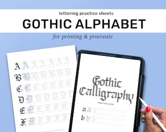 Gothic Traditional Calligraphy Guide | Lettering Practice Sheets | Uppercase and Lowercase | The Pigeon Letters