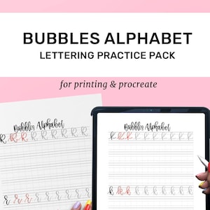 Hand Lettering Practice Sheets | Modern Calligraphy Guide | The Pigeon Letters Bubbles Alphabet | Uppercase & Lowercase