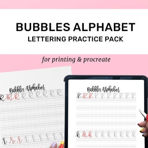 Hand Lettering Practice Sheets | Modern Calligraphy Guide | The Pigeon Letters Bubbles Alphabet | Uppercase & Lowercase