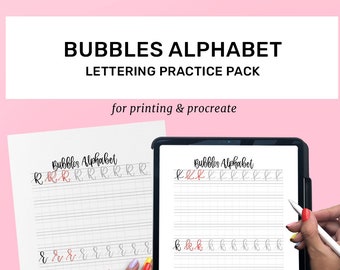 Hand Lettering Practice Sheets | Modern Calligraphy Guide | The Pigeon Letters Bubbles Alphabet | Uppercase & Lowercase