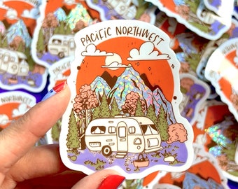 Pacific Northwest Mountain Camper Vinyl Sticker