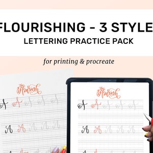 Calligraphy Flourish Practice Sheets | 3 Ways to Create Flourished Letters | Modern Calligraphy | Brush Lettering