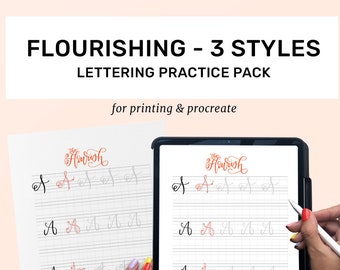 Calligraphy Flourish Practice Sheets | 3 Ways to Create Flourished Letters | Modern Calligraphy | Brush Lettering