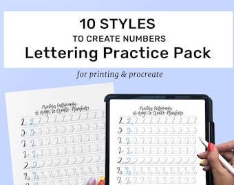 Modern Calligraphy Practice Sheets | 10 Ways to Create Numbers | Calligraphy Practice | Hand Lettering | Learn Brush Calligraphy