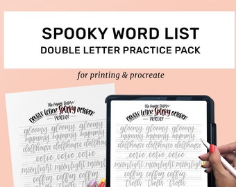 Practice Sheets | Spooky DOUBLE LETTER Words for October | Hand Lettering Challenge | Calligraphy Practice