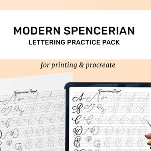 Modern Spencerian Script Lettering Practice Guide | Hand Lettering and Calligraphy Practice Guide Sheets | Uppercase & Lowercase