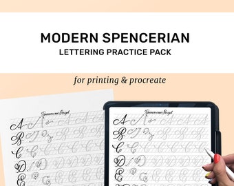Modern Spencerian Script Lettering Practice Guide | Hand Lettering and Calligraphy Practice Guide Sheets | Uppercase & Lowercase