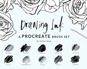 10 Drawing and Writing Ink Procreate Brushes - Variety of Ink Styles for iPad Artwork - Set of Ten