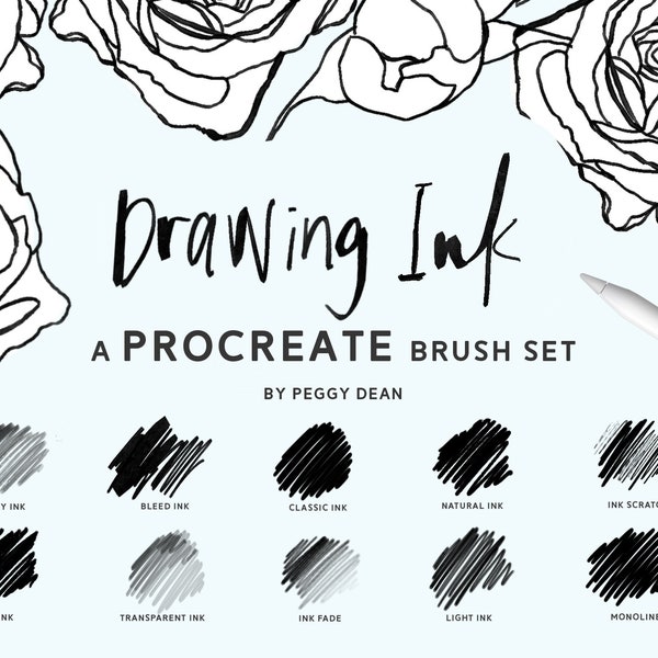 10 Drawing and Writing Ink Procreate Brushes - Variety of Ink Styles for iPad Artwork - Set of Ten