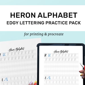 Heron Alphabet | Edgy Hand Lettering Practice Sheets | Modern Calligraphy Guide | Uppercase & Lowercase