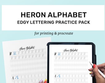 Heron Alphabet | Edgy Hand Lettering Practice Sheets | Modern Calligraphy Guide | Uppercase & Lowercase