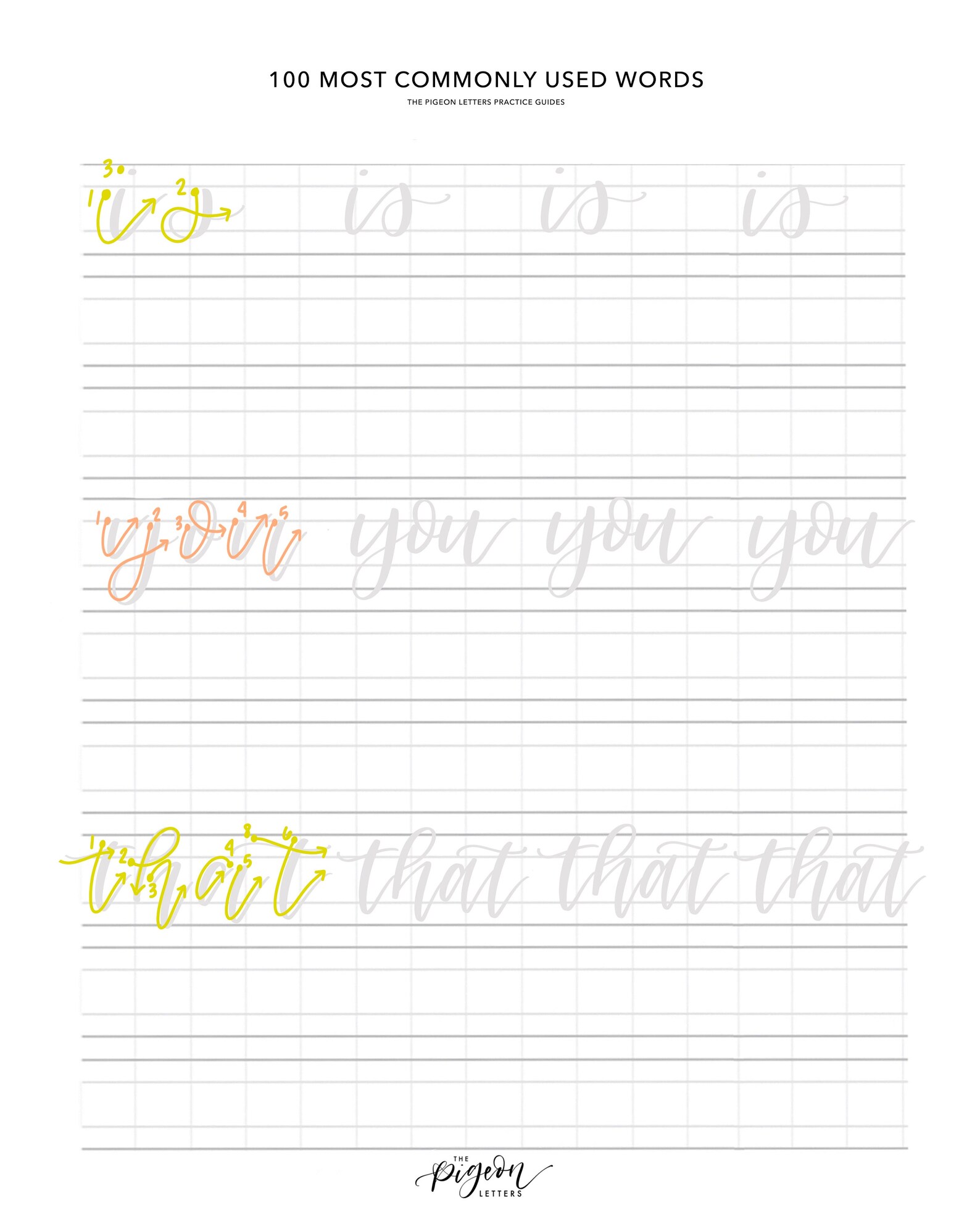 Top 100 Most Used Words 33 Pages Lettering Practice Sheets - Etsy