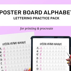 Hand Lettering Practice Sheets | Posterboard Print Alphabet | Uppercase & Lowercase | Learn Brush Calligraphy