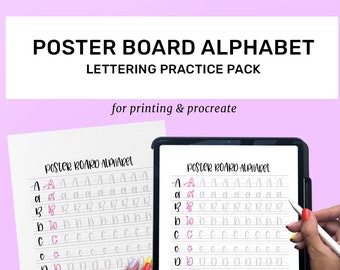 Hand Lettering Practice Sheets | Posterboard Print Alphabet | Uppercase & Lowercase | Learn Brush Calligraphy