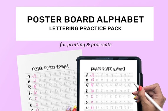 Hand Lettering Practice Sheets | Posterboard Print Alphabet | Uppercase & Lowercase | Learn Brush Calligraphy